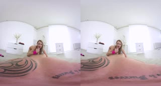 Blonde in pink lingerie jumps on dick