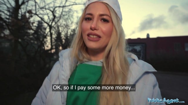 Blonde girl trades sex with a stranger for cash