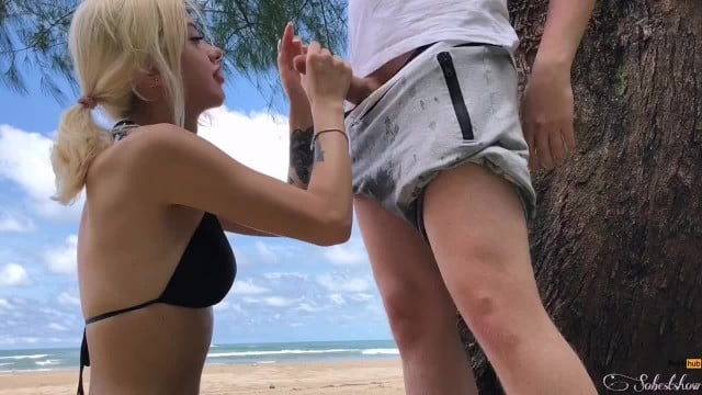 Young girl enjoys resort scenery and hard sex by the ocean